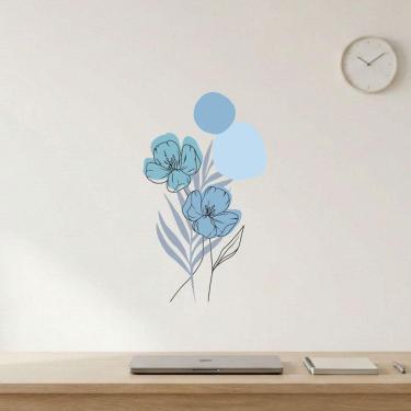 Imagem de Adesivo Floral Boho Azul Estilo Nórdico 35x60 Minimalista Abstrato