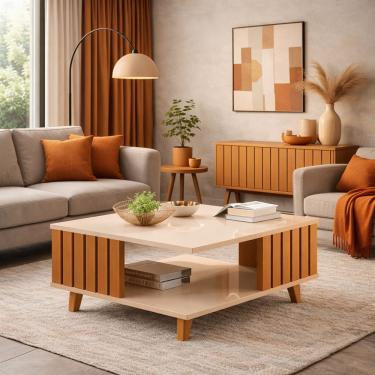 Imagem de Mesa de Centro Ripado Açai OffWhite/Nature - Rede Móveis