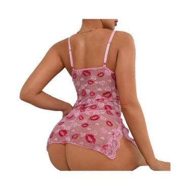 Imagem de Conjunto De Lingerie Sexy Feminina Com Renda, Camisola Transparente E 