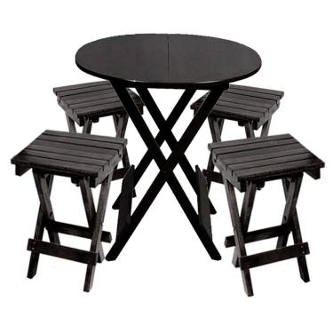 Imagem de Kit Mesa de Madeira 60cm Redonda Dobrável com 4 Banquinhos para Restaurante e Área de L...