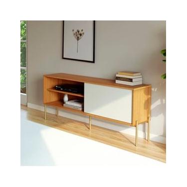 Imagem de Rack para TV 144 cm com 1 Porta de Correr Florença Freijó Off White Dalla Costa