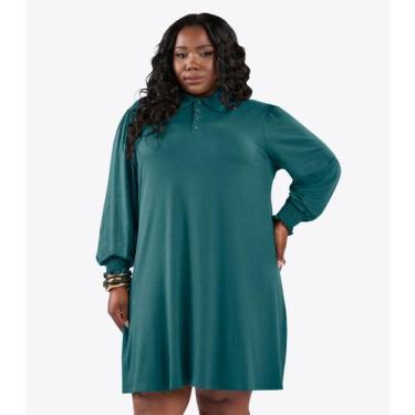Imagem de Vestido Manga Longa Evase Plus Size Secret Glam Verde, Plus G2, Verde