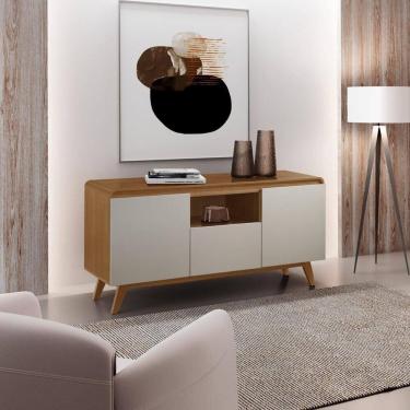 Imagem de Buffet Aparador 3 Portas Estilo Retrô com Nicho Dinamarca Castanho Cinamomo/Off White