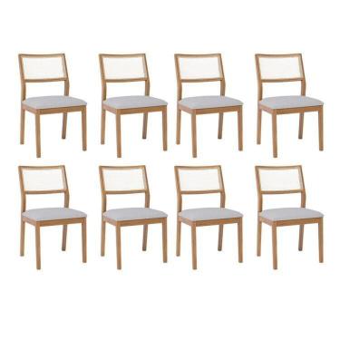 Imagem de Kit 8 Cadeiras para Sala de Jantar Estofadas Bella Madeira/cinza