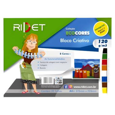 Imagem de Bloco Criativo Eco A4+ 120G 32 Folhas Papel 100% Fibra Celulósica Biodegradável 8 Tons Preto Verde Vermelho