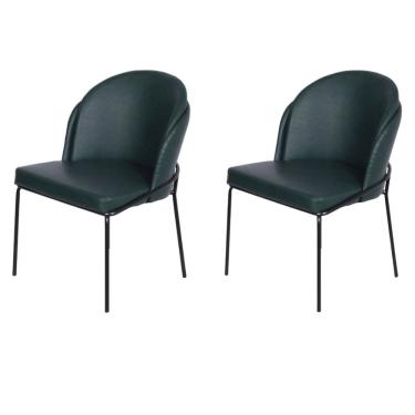 Imagem de Kit 2 Cadeiras Denali Nevada Or Design Revestimento em Tecido Verde Oliva Base Aço Pintado Preto