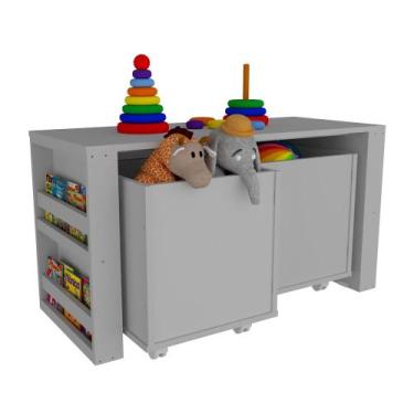 Imagem de Rack Com Baús Porta Carrinhos E Livreiro Caleb Cinza 100% Mdf - WoodCo