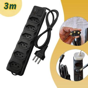 Imagem de Filtro De Linha Régua Extensão Protetor Elétrico 6 Tomada 3m - Mega Pl