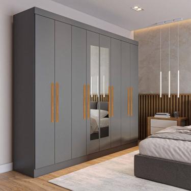 Imagem de Guarda-Roupa Casal Monte 8 Portas 4 Gavetas 100% Mdf com Espelho Onix - Pnr Móveis