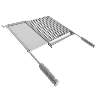 Imagem de Grelha Inox Para Churrasco Com Coletor de Gordura E Chapa Auxiliar - Q