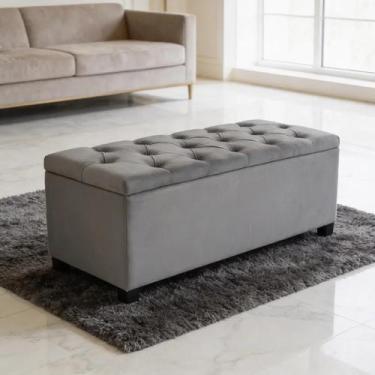 Imagem de Baú Clássico Tamanho Queen 160x40x45cm Na Cor Cinza - Elegância Para S