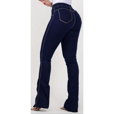 Imagem de Calça flare cintura alta  feminina jeans adulto tamanho 40 algodão com