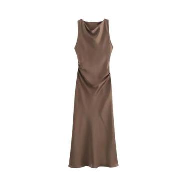 Imagem de Vestido Midi Longo De Cetim Sem Mangas Para Mulheres, Vestido Sexy Par