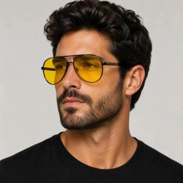 Imagem de Óculos Noturno Polarizado Masculino UV400 Aviador Amarelo - Vinkin, Am