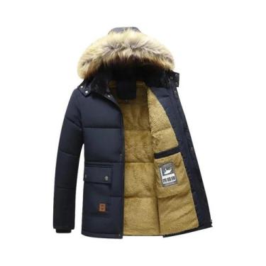 Imagem de Parka Masculina De Inverno À Prova De Vento Com Capuz De Fleece, Gola 