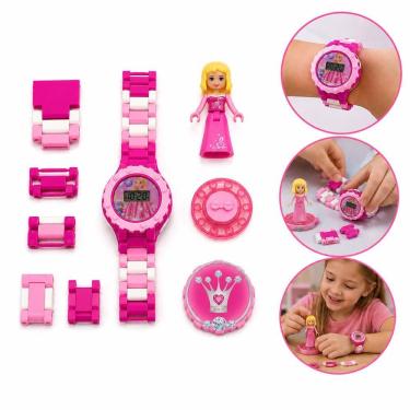 Imagem de Kit Relógio Infantil de Montar com Mini Boneca e Acessórios Digital com Pulseira Removível Plástico Colorido