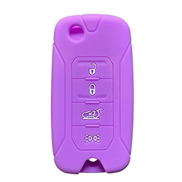 Imagem de YJADHU Porta-chaves com 4 botões e controle remoto para carro Acessórios internos Tampa com tampa para chaves, adequada para Jeep Renegade Compass Patriot Liberty 2016, roxo claro