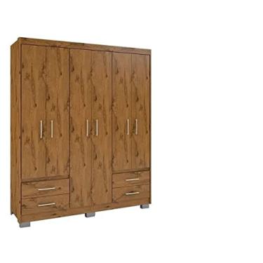 Imagem de Guarda Roupa Roupeiro De Casal Marrom com 6 Portas 4 Gavetas Armário Multiuso Quarto Pry 1,56x1,85