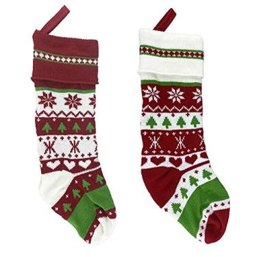 Imagem de Meia de Natal de lã, bolsa de presente, estampa de flocos de neve, ornamentos para casa, decoração de árvore de Natal, Ano Novo, atmosfera