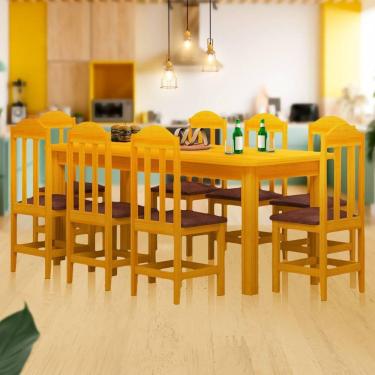 Imagem de Mesa De Jantar 200cm Madeira Maciça 8 Lugares Estofados Cerejeira Shop JM
