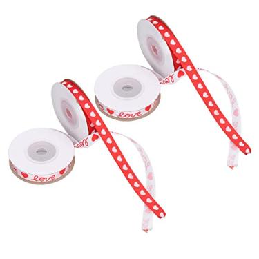 Imagem de Fitas de tecido estampado de coração, lindo padrão de coração prático rolo de fita de decoração de casamento multifuncional para decoração de casamento para embrulho de presente