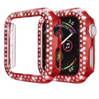 Imagem de ZiEuooo Compatível com Apple Watch Case Series 7 6 5 4 3 2 1 SE para Iwatch 38 40 41 42 44 45 MM Bling Brilhante Strass Capa Protetora PC (Vermelho, 44 mm)