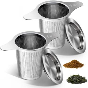 Imagem de Yoassi Coador extra fino de aço inoxidável 18/8 infusor de chá com grande capacidade e alças duplas de tamanho perfeito para pendurar em bules de chá, canecas, copos para folhas soltas chá e café (pacote com 2)