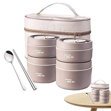 Imagem de Caixa Isolada Bento | Conjunto Caixa Térmica Bento | Recipiente de comida portátil com lancheira, recipiente de comida empilhável à prova de vazamento de aço inoxidável Lamptti