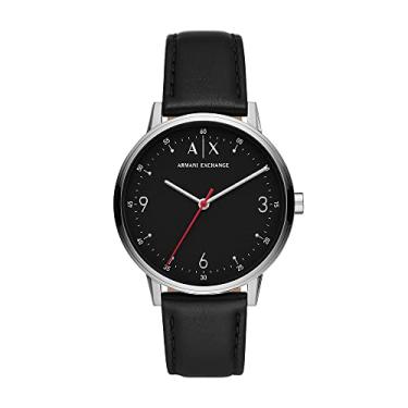 Imagem de Armani Exchange Relógio masculino de quartzo de aço inoxidável com pulseira de couro, preto, 20 (modelo: AX2739)