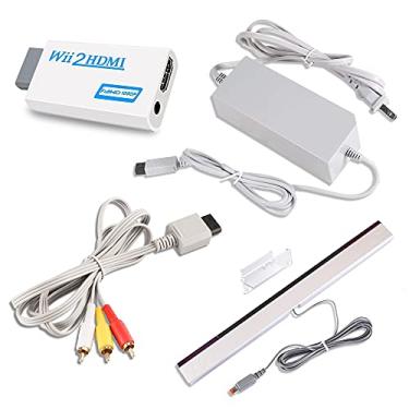 Imagem de Xahpower Kit de acessórios 4 em 1 para Wii, adaptador de fonte de alimentação CA + cabo composto de áudio e vídeo + conversor Wii para hdmi e barra de sensor de raio infravermelho com fio compatível
