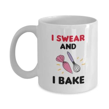 Imagem de Caneca I swear and I bake, presente para padeiros, presente de padeiros para mulheres homens, presentes para chefs, presentes de chef, presente de padaria, caneca de café de 325 ml