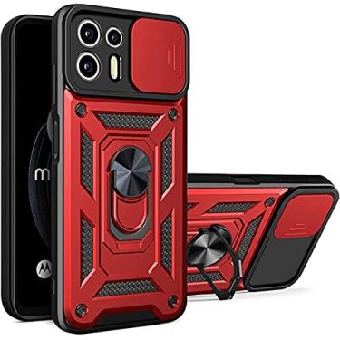Imagem de Case for Motorola Moto edge 20 lite with Slide Camera Cover,Military Grade Heavy Duty Protection Phone Case Cover with Magnetic Ring Kickstand for Motorola Moto edge 20 lite (vermelho)