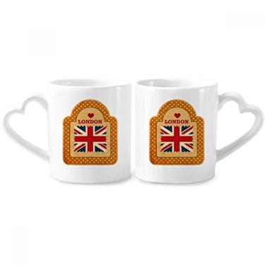 Imagem de Conjunto de canecas de porcelana Point UK London Stamp Union Jack Couple Ceramic Lover Cup Heart Handle