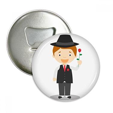 Imagem de Black Suit Argentina Desenhos Animados Abridor de Garrafas Imã de Geladeira Emblema Multifuncional