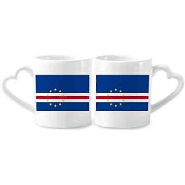 Imagem de Conjunto de canecas de porcelana para casal, bandeira nacional de Cabo Verde, bandeira africana, copo de cerâmica para amantes, alça de coração