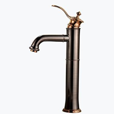 Imagem de LIDON Torneira preta banheiro torneira da pia do banheiro furo único torneiras de banheiro de latão para pia 1 furo torneira da pia preta do banheiro torneira da bacia preta para pia, marrom B (cor: marrom B)