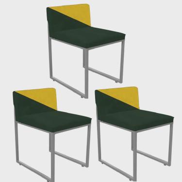 Imagem de Kit 03 Cadeira Office Lee Duo Sala de Jantar Industrial Ferro Prata Suede Verde e Amarelo - Ahazzo Móveis
