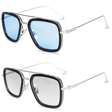 Imagem de Lasla Óculos de sol Tony Stark para homens e mulheres aviador armação quadrada de metal Homem-Aranha Ironman óculos edith, Multi, Medium