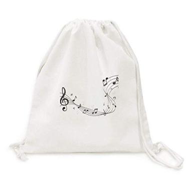 Imagem de Mochila Flappg preta com notas musicais e cordão, bolsa de compras, viagem