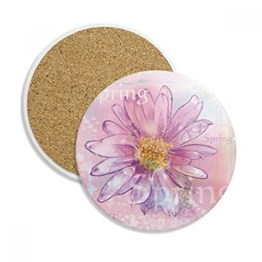 Imagem de Caneca de porta-copos com flor de crisântemo rosa em aquarela, pedra absorvente de proteção de mesa