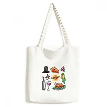 Imagem de Bolsa de lona Happy Thanksgiving Day com estampa de aquarela, bolsa de compras casual