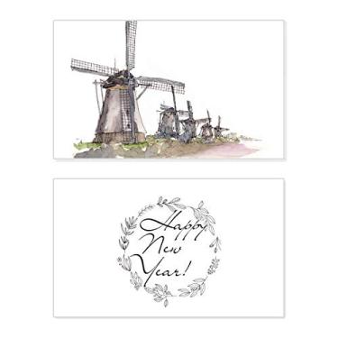 Imagem de Cartão de felicitações Windmill in Holand New Year Festival Bless Message Present
