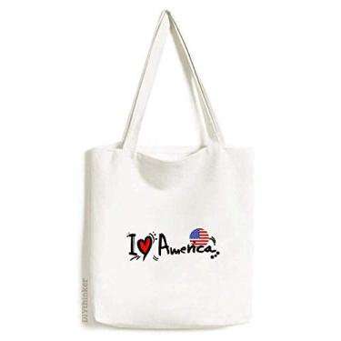 Imagem de Bolsa de lona com estampa de coração I Love America