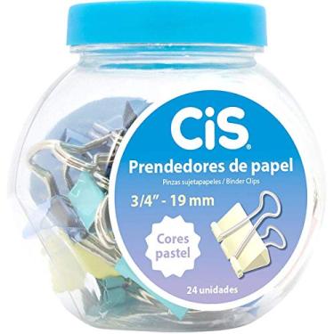 Imagem de Prendedor de Papel 19mm, CiS, 58.1900, Cores Pastel, Pote com 24 Unidades