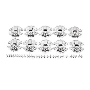 Imagem de 10 pcs caixa de trava clasps antique ferro jóias caixa de padlock hasp trancado vinho de madeira caixa de presente bolsa acessórios de hardware YYDFPIIA (Color : Sliver)
