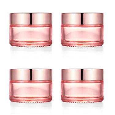 Imagem de Furnido Pacote com 4, pote para creme facial de vidro rosa de 30 ml, pote de vidro espesso vazio para cosméticos com capa rosa-dourada, forro interno para hidratante, sombra, emulsão de maquiagem, Rosa, Approx.4.0 x 5.3cm / 1.57 x 2.08inch