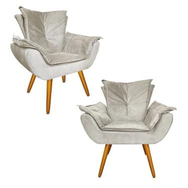 Imagem de Conjunto 2 Poltronas Decorativas Estofadas Sala Comercial Apolo Suede Bege - LM DECOR