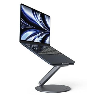 Imagem de LULULOOK Suporte para laptop, suporte dobrável para computador com base rotativa de 360 graus para mesa, suporte de alumínio ajustável para laptop compatível com MacBook Pro/Air, Dell,