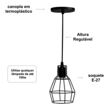Imagem de Lustre Pendente Aramado Retrô Lanterna Preta 2m