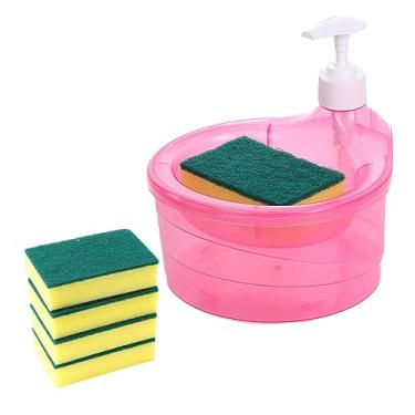 Imagem de dor de saboneteira e suporte para esponja, garrafa de bomba líquida com capacidade de 1.000 ml para banheiro, Rosa vermelha